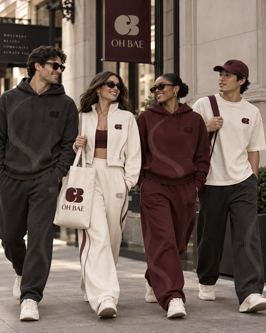 Men and women walking together in OH BAE